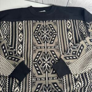 Vintage Obermeyer Geometric Black Tan Wool Blend Nordic Ski Crewneck Medium 90s